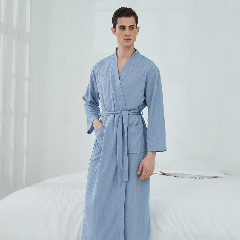 Peignoir Homme Léger En Coton - Absorbant, Respirant, Avec Ceinture Et Poches - Pour Maison, Plage, Spa
